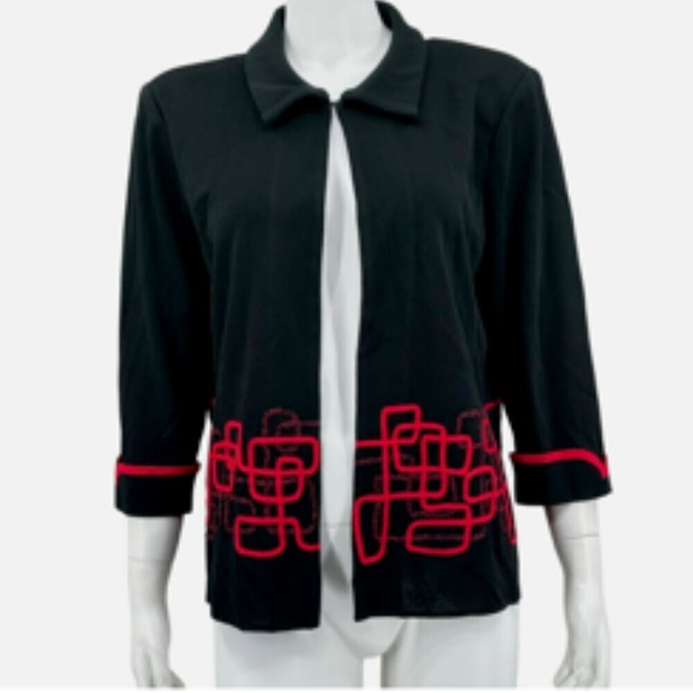 Ming Wang Blazer Jacket Open Front Cardigan Knitwear Abstract Small
